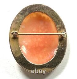 10KT YG Hand-Carved Left Facing Shell Cameo Pin/Brooch withSafety Clasp, Signed