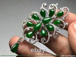 12 Water Drop Emerald Green Jadeite Jade 18K White Gold Jadeite Pendant/Brooch