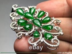 12 Water Drop Emerald Green Jadeite Jade 18K White Gold Jadeite Pendant/Brooch