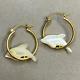 14k Gold Hoop Earrings Miami Dolphins 3/4 Wide 2.32g Carved Mother Of Pearl Mop