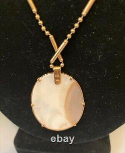 14K Yellow Gold Cameo Pendant Hand Carved Mother of Pearl Oval 2L x 1.25W NEW