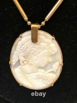 14K Yellow Gold Cameo Pendant Hand Carved Mother of Pearl Oval 2L x 1.25W NEW