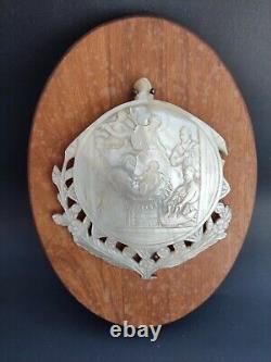 19thC Jerusalem Mother Of Pearl Carved Shell Religious JESUS NATIVITY PLAQUE