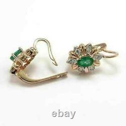 2.0Ct Oval Simulated Emerald Women's Drop/Dangle Earrings 14K Yellow Gold Plated