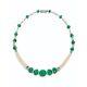 20th Century Carved Syn Emerald & Freshwater Pearl Necklace 925 Ss Vintage Jewel