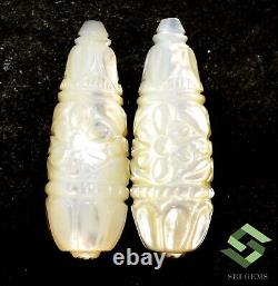 35x12 mm Natural Mother Of Pearl Handmade Carving Drops Shape Pair Loose Gems