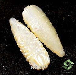 35x12 mm Natural Mother Of Pearl Handmade Carving Drops Shape Pair Loose Gems