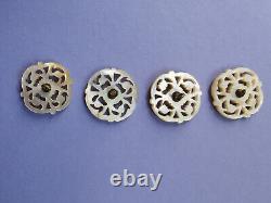 4 Antique Hand Carved Mother Of Pearl Buttons