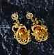 4ct Oval Orange Citrine Chinese Style Dragon Drop Earring 14k Yellow Gold Plated
