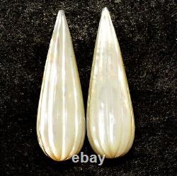 52.94 Cts Natural Mother Of Pearl Hand Made Carving Pair 37x12 mm Drops Gemstone