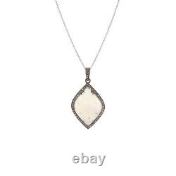 925 Sterling Carved mother of pearl silver Diamond pendant MOP charm