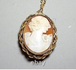 ANTIQUE GOLD FILLED Cameo Hand Carved Shell Beauty with Flowers on Curls, Shoulder