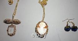 ANTIQUE GOLD FILLED Cameo Hand Carved Shell Beauty with Flowers on Curls, Shoulder