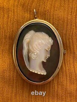 ANTIQUE VINTAGE RETRO 14K GOLD HAND-CARVED MOTHER OF PEARL BROOCH PENDANT 1950s