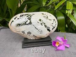 Adorable Dragon Carved Sea Shell, Dragon Carved Shell, Mother of Pearls + Stand