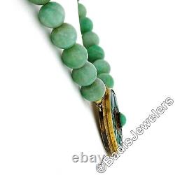 Antique 16 Bead Strand Necklace with Carved Green Jade Etched 14k Gold Pendant