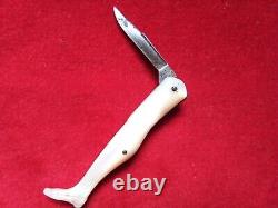 Antique 1870 ladies leg knife carved mother of pearl