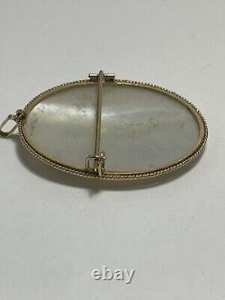 Antique 18k Gold Mother of Pearl Carved Cameo 2 Lady's Pandent Brooch 15 Grams