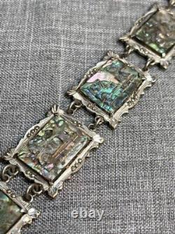 Antique 800 Coin Silver Carved Abalone Shell Cameo Bracelet