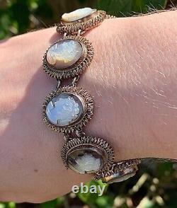 Antique 800 silver mother of pearl carved cameo 7 inch bracelet in original box