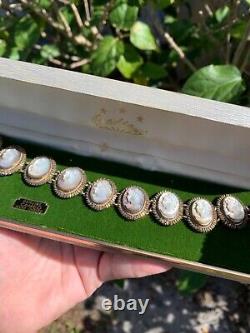 Antique 800 silver mother of pearl carved cameo 7 inch bracelet in original box