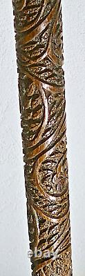 Antique Cane Wood Carved Mother-of-Pearl And Knob Solid Silver 19th Indochine