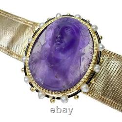 Antique Carved/Engraved Amethyst Pearl bracelet K14 Gold/K18 Gold 81.1g 7.1