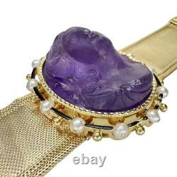 Antique Carved/Engraved Amethyst Pearl bracelet K14 Gold/K18 Gold 81.1g 7.1