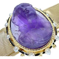 Antique Carved/Engraved Amethyst Pearl bracelet K14 Gold/K18 Gold 81.1g 7.1