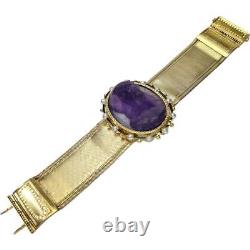 Antique Carved/Engraved Amethyst Pearl bracelet K14 Gold/K18 Gold 81.1g 7.1