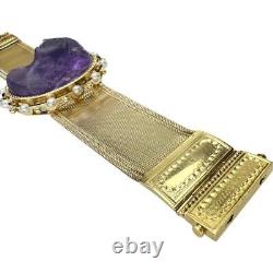 Antique Carved/Engraved Amethyst Pearl bracelet K14 Gold/K18 Gold 81.1g 7.1