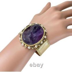 Antique Carved/Engraved Amethyst Pearl bracelet K14 Gold/K18 Gold 81.1g 7.1