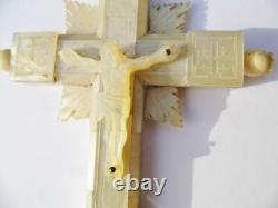 Antique Carved Mother Pearl Crucifix Holy Land Stations of the Cross Reliquary
