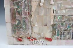 Antique Carved Mother of Pearl Coral Religious Plaque Mosaic Devotional Icon MOP