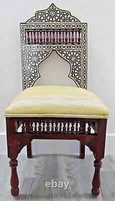 Antique Carved Syrian Hardwood and Inlay Mother of Pearl Side Chair Versace Seat