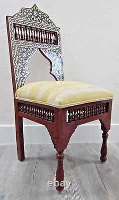 Antique Carved Syrian Hardwood and Inlay Mother of Pearl Side Chair Versace Seat