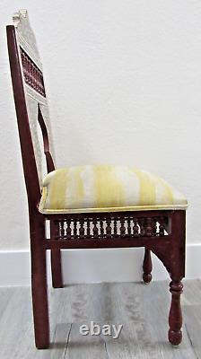 Antique Carved Syrian Hardwood and Inlay Mother of Pearl Side Chair Versace Seat