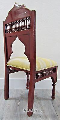 Antique Carved Syrian Hardwood and Inlay Mother of Pearl Side Chair Versace Seat