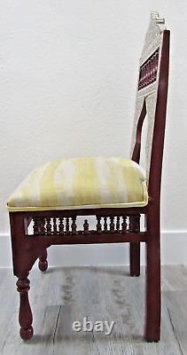 Antique Carved Syrian Hardwood and Inlay Mother of Pearl Side Chair Versace Seat