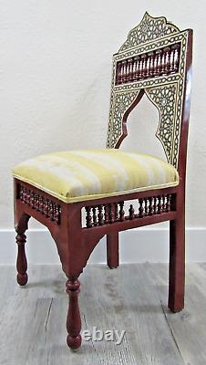 Antique Carved Syrian Hardwood and Inlay Mother of Pearl Side Chair Versace Seat