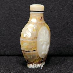 Antique Chinese Snuff Bottle Mother of Pearl, Hand Carved Qianlong Dynasty