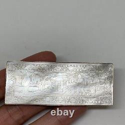 Antique Chinese carved mother of pearl chip 14k yellow gold large brooch pin big
