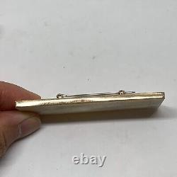 Antique Chinese carved mother of pearl chip 14k yellow gold large brooch pin big