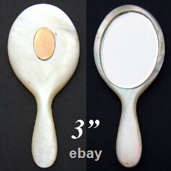 Antique French Carved Mother of Pearl Miniature Doll Sized Vanity or Hand Mirror