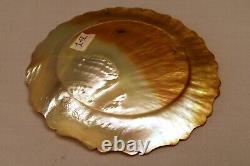 Antique Mother Of Pearl Plate Shell Plaque Dish Hand Carved Design Edges Rare1