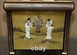 Antique Mother Of Pearl Soapstone Geisha Girl Carved Chinese Chinoiserie Bench