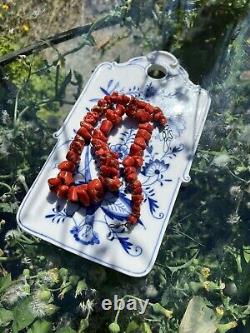 Antique Natural Coral Chunky Beads Orange Red Bead Necklace Rare 105 Grams