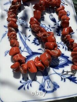 Antique Natural Coral Chunky Beads Orange Red Bead Necklace Rare 105 Grams