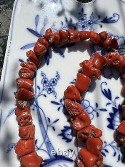 Antique Natural Coral Chunky Beads Orange Red Bead Necklace Rare 105 Grams