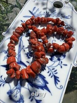 Antique Natural Coral Chunky Beads Orange Red Bead Necklace Rare 105 Grams